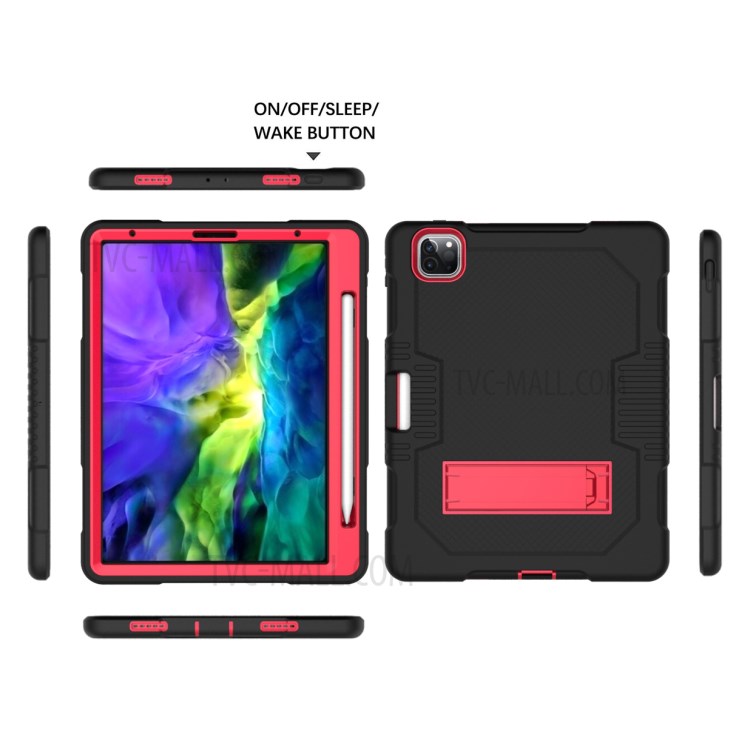 Color Splicing Shock Proof TPU + PC + Silicone Combo Tablet Cover with Kickstand for iPad Pro 11-inch (2020)/(2018) - Black/Rose-3