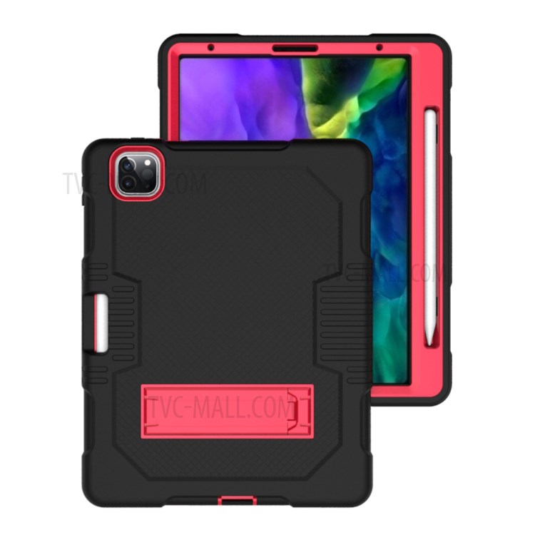 Color Splicing Shock Proof TPU + PC + Silicone Combo Tablet Cover with Kickstand for iPad Pro 11-inch (2020)/(2018) - Black/Rose-4