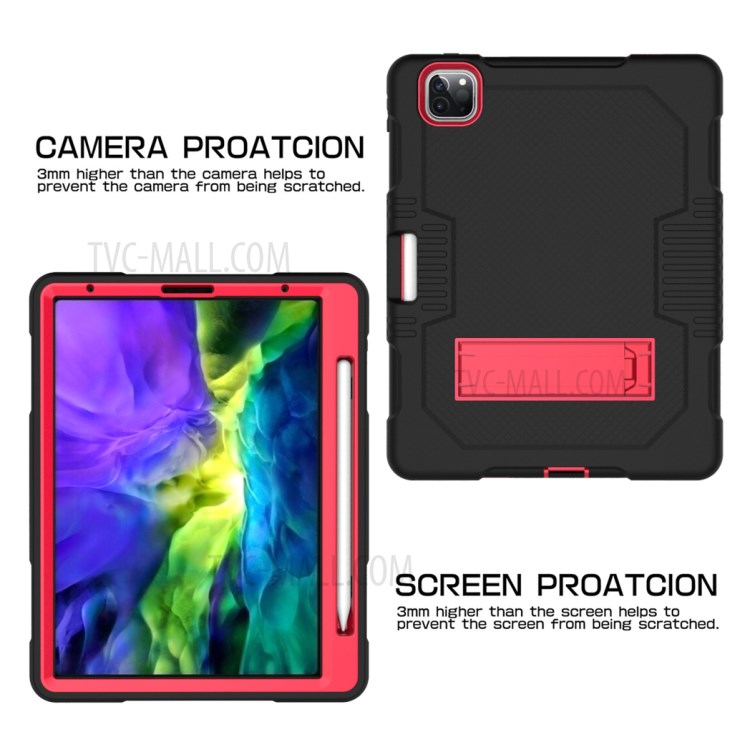 Color Splicing Shock Proof TPU + PC + Silicone Combo Tablet Cover with Kickstand for iPad Pro 11-inch (2020)/(2018) - Black/Rose-5
