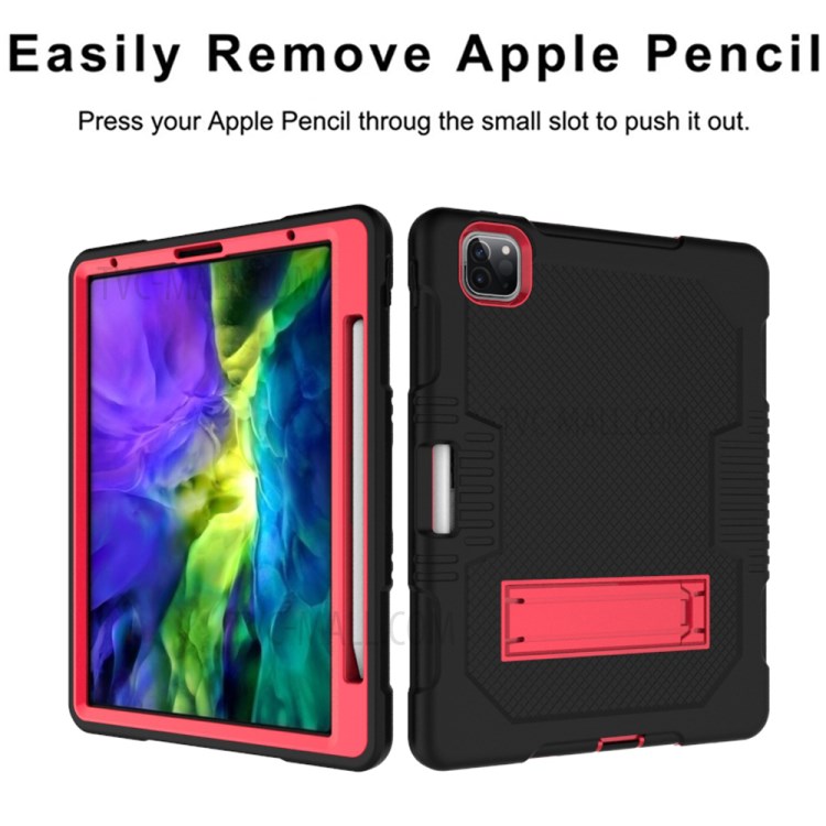 Color Splicing Shock Proof TPU + PC + Silicone Combo Tablet Cover with Kickstand for iPad Pro 11-inch (2020)/(2018) - Black/Rose-6