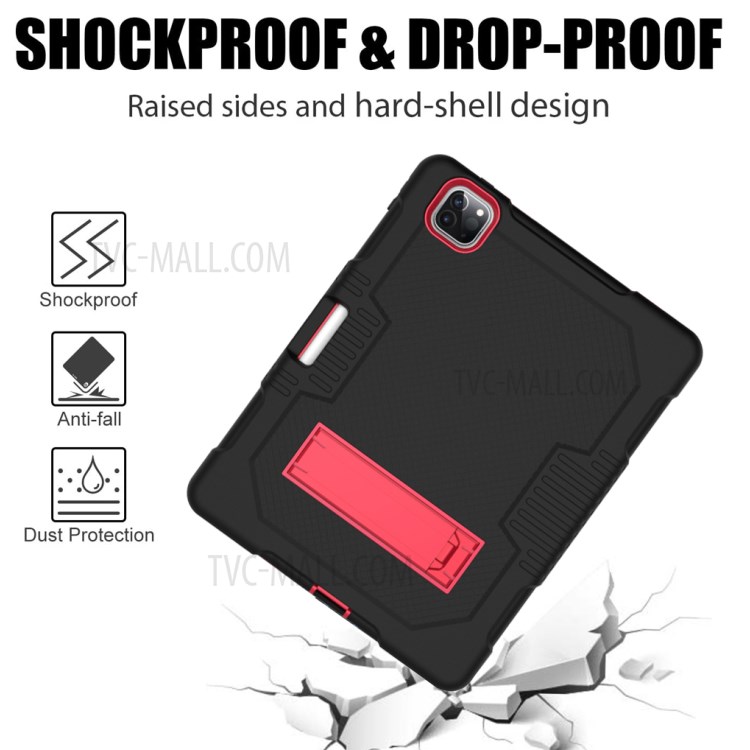 Color Splicing Shock Proof TPU + PC + Silicone Combo Tablet Cover with Kickstand for iPad Pro 11-inch (2020)/(2018) - Black/Rose-7