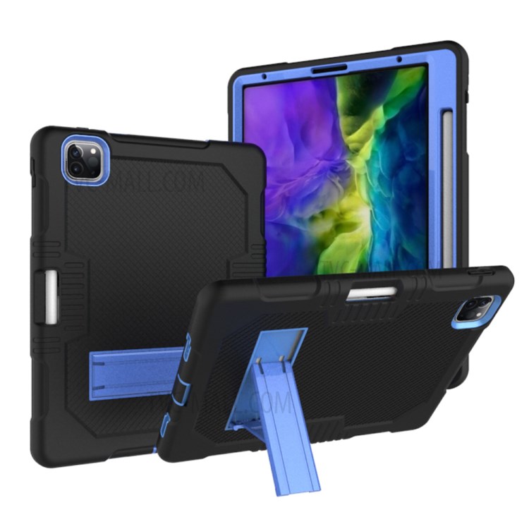 Color Splicing Shock Proof TPU + PC + Silicone Combo Tablet Cover with Kickstand for iPad Pro 11-inch (2020)/(2018) - Black/Baby Blue-1
