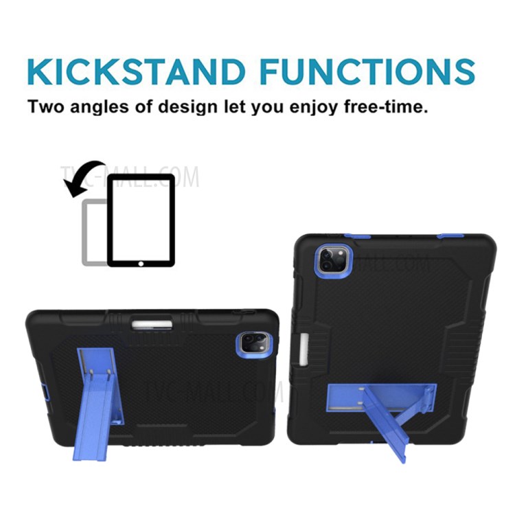 Color Splicing Shock Proof TPU + PC + Silicone Combo Tablet Cover with Kickstand for iPad Pro 11-inch (2020)/(2018) - Black/Baby Blue-2