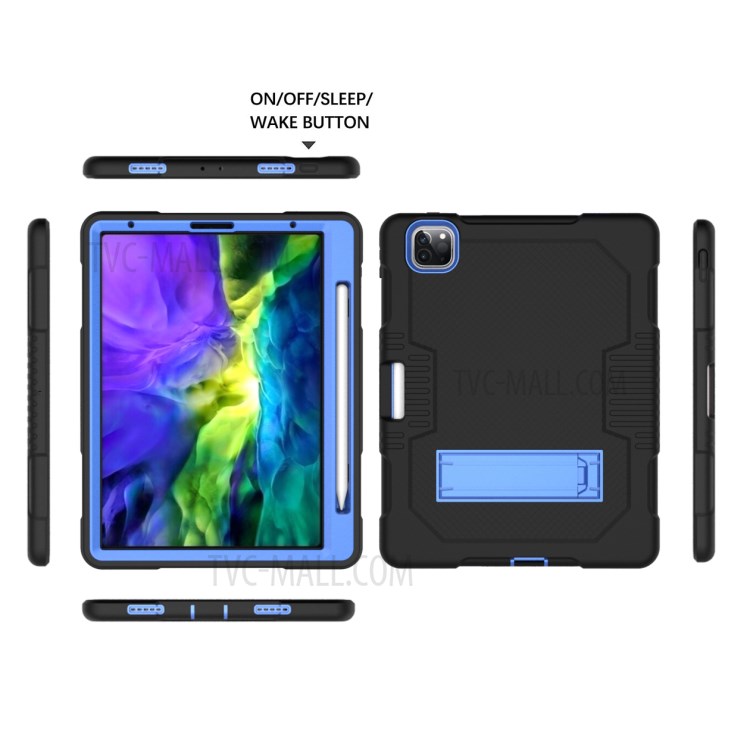 Color Splicing Shock Proof TPU + PC + Silicone Combo Tablet Cover with Kickstand for iPad Pro 11-inch (2020)/(2018) - Black/Baby Blue-3