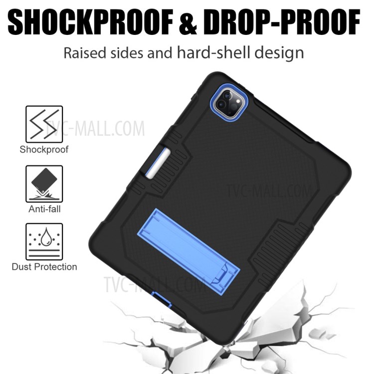 Color Splicing Shock Proof TPU + PC + Silicone Combo Tablet Cover with Kickstand for iPad Pro 11-inch (2020)/(2018) - Black/Baby Blue-4