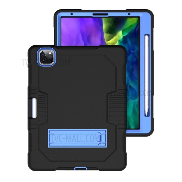 Color Splicing Shock Proof TPU + PC + Silicone Combo Tablet Cover with Kickstand for iPad Pro 11-inch (2020)/(2018) - Black/Baby Blue-5