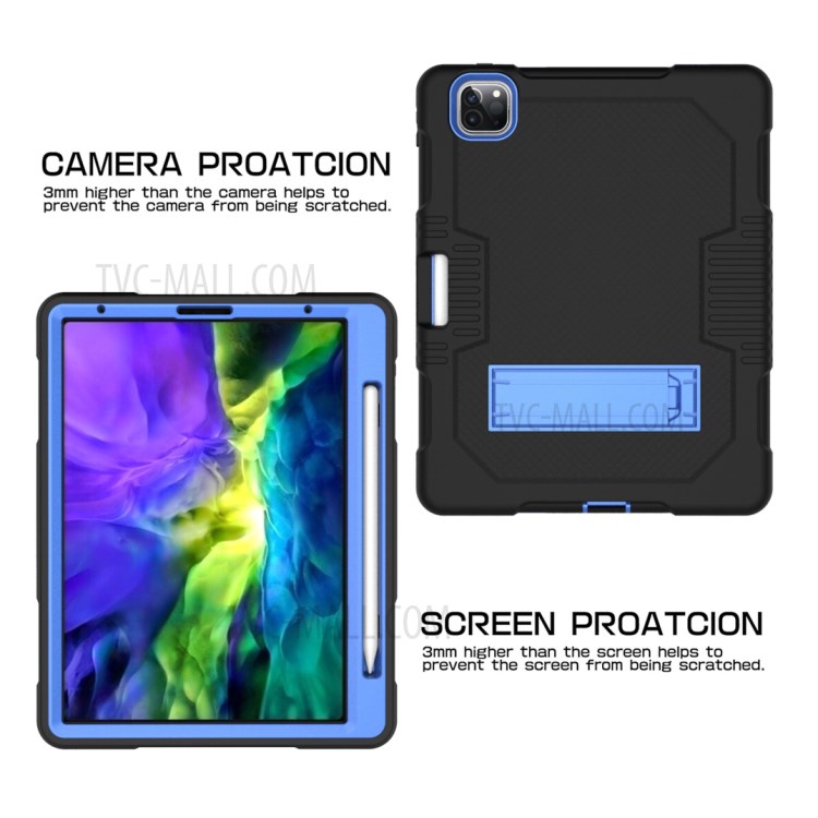 Color Splicing Shock Proof TPU + PC + Silicone Combo Tablet Cover with Kickstand for iPad Pro 11-inch (2020)/(2018) - Black/Baby Blue-6