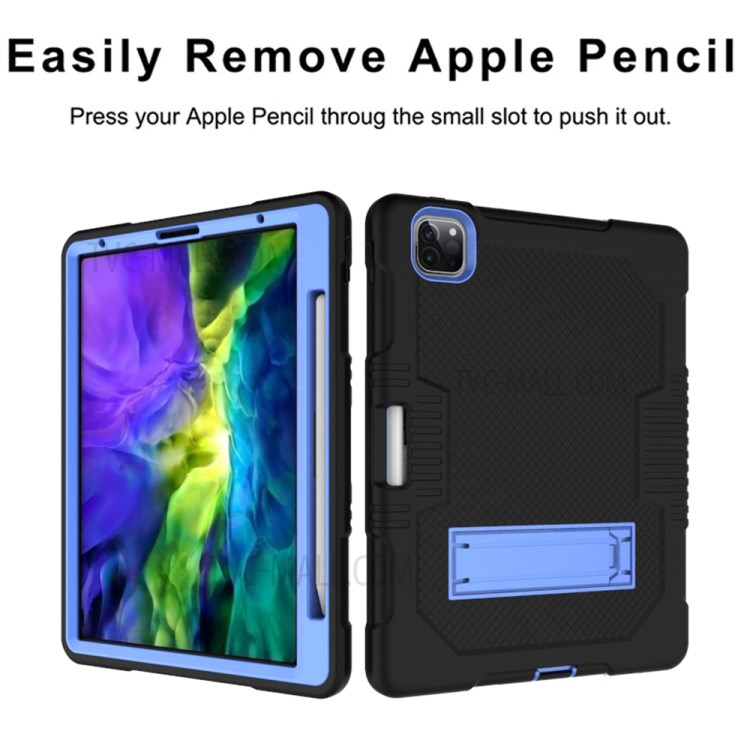 Color Splicing Shock Proof TPU + PC + Silicone Combo Tablet Cover with Kickstand for iPad Pro 11-inch (2020)/(2018) - Black/Baby Blue-7