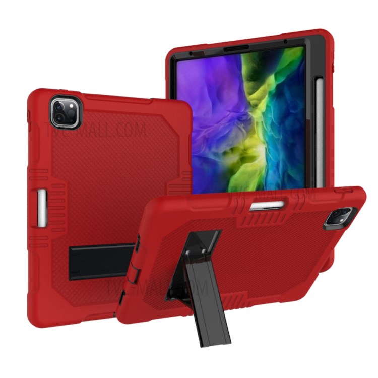 Color Splicing Shock Proof TPU + PC + Silicone Combo Tablet Cover with Kickstand for iPad Pro 11-inch (2020)/(2018) - Red/Black-1