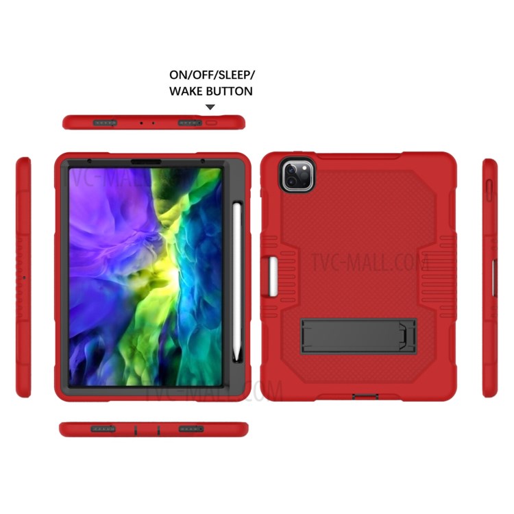Color Splicing Shock Proof TPU + PC + Silicone Combo Tablet Cover with Kickstand for iPad Pro 11-inch (2020)/(2018) - Red/Black-3