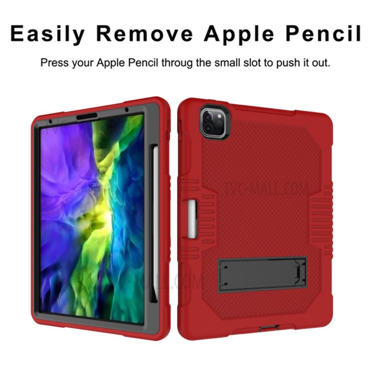 Color Splicing Shock Proof TPU + PC + Silicone Combo Tablet Cover with Kickstand for iPad Pro 11-inch (2020)/(2018) - Red/Black-7
