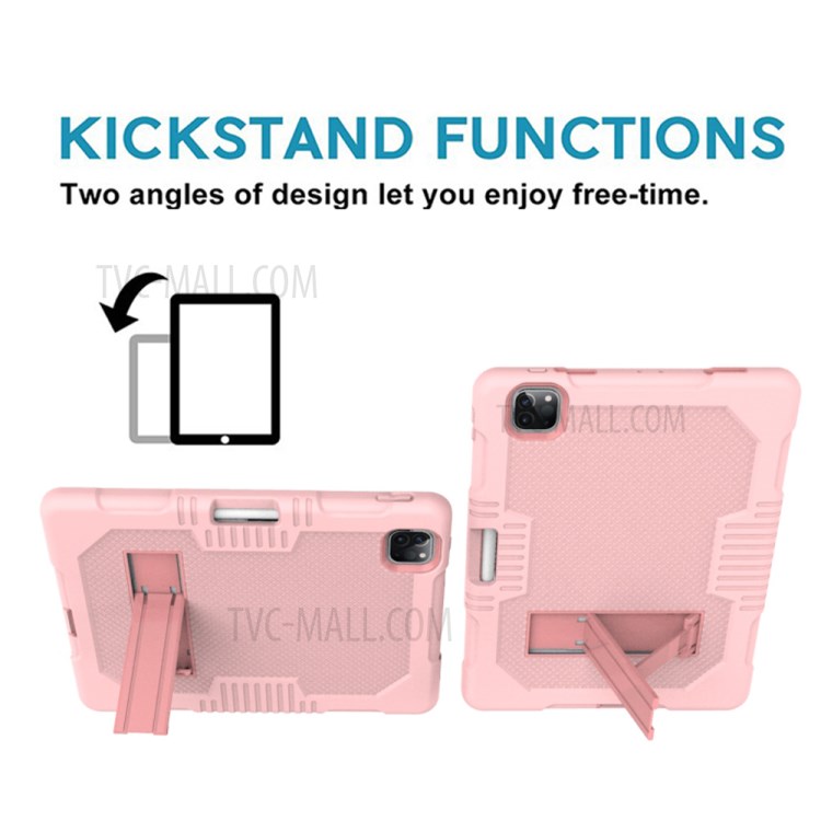 Color Splicing Shock Proof TPU + PC + Silicone Combo Tablet Cover with Kickstand for iPad Pro 11-inch (2020)/(2018) - Pink-2