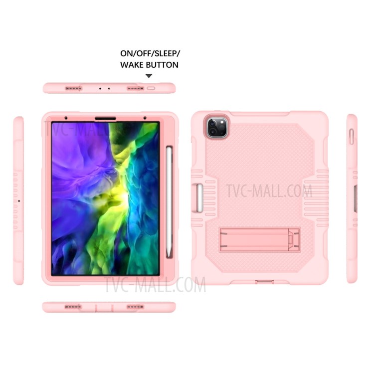Color Splicing Shock Proof TPU + PC + Silicone Combo Tablet Cover with Kickstand for iPad Pro 11-inch (2020)/(2018) - Pink-3