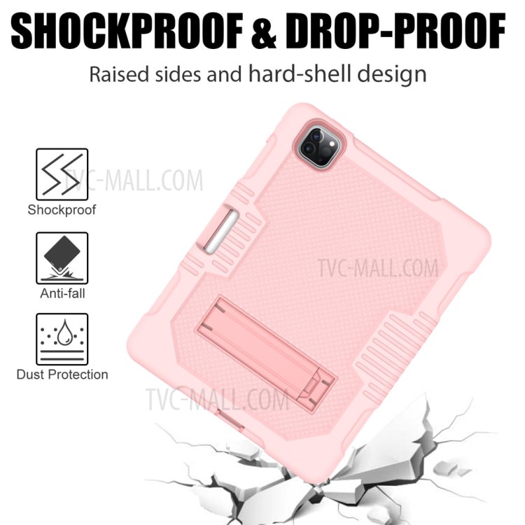 Color Splicing Shock Proof TPU + PC + Silicone Combo Tablet Cover with Kickstand for iPad Pro 11-inch (2020)/(2018) - Pink-4