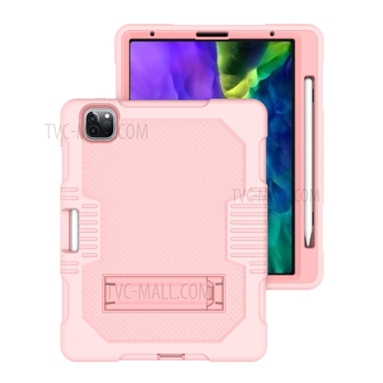 Color Splicing Shock Proof TPU + PC + Silicone Combo Tablet Cover with Kickstand for iPad Pro 11-inch (2020)/(2018) - Pink-5