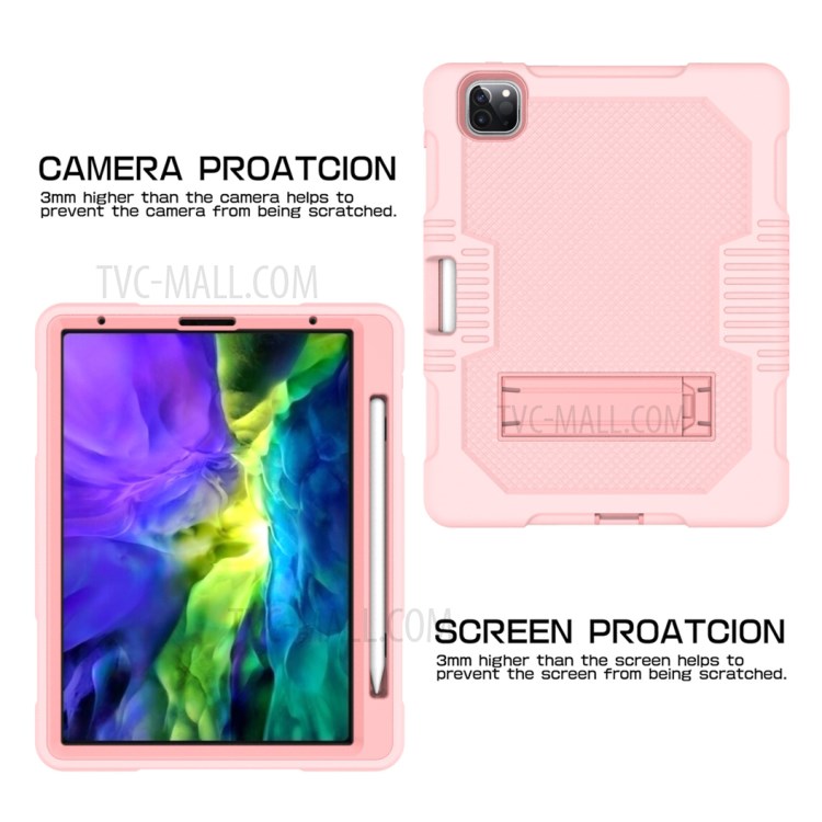 Color Splicing Shock Proof TPU + PC + Silicone Combo Tablet Cover with Kickstand for iPad Pro 11-inch (2020)/(2018) - Pink-6