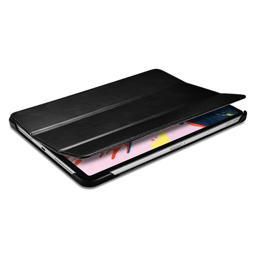 ICARER Retrò Tri-fold In Vera Pelle Shell Shell Shell Per IPad Pro 12.9-pollici (2020) / (2018) - Nero-11