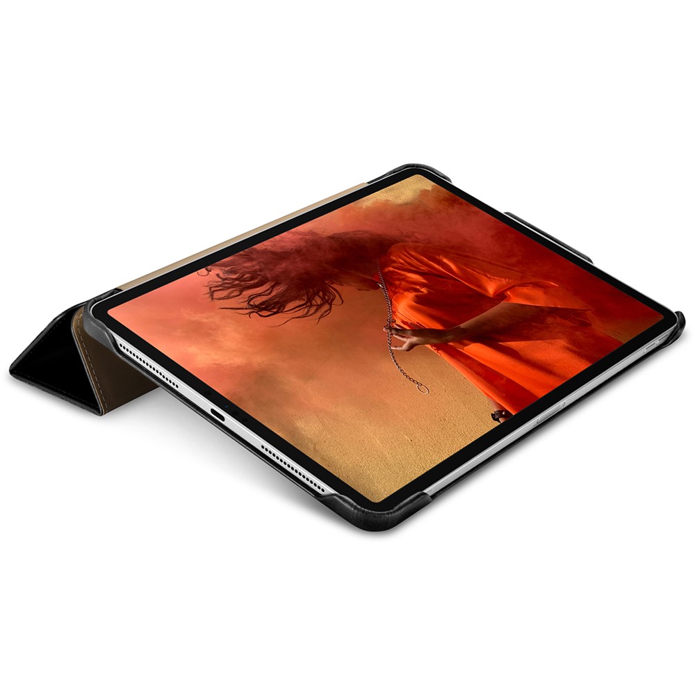 ICARER Rétro Shell Intelligent Étui En Cuir Véritable À Trois Volets Pour IPad Pro 12,9 Pouces (2020) / (2018) - Noir-15