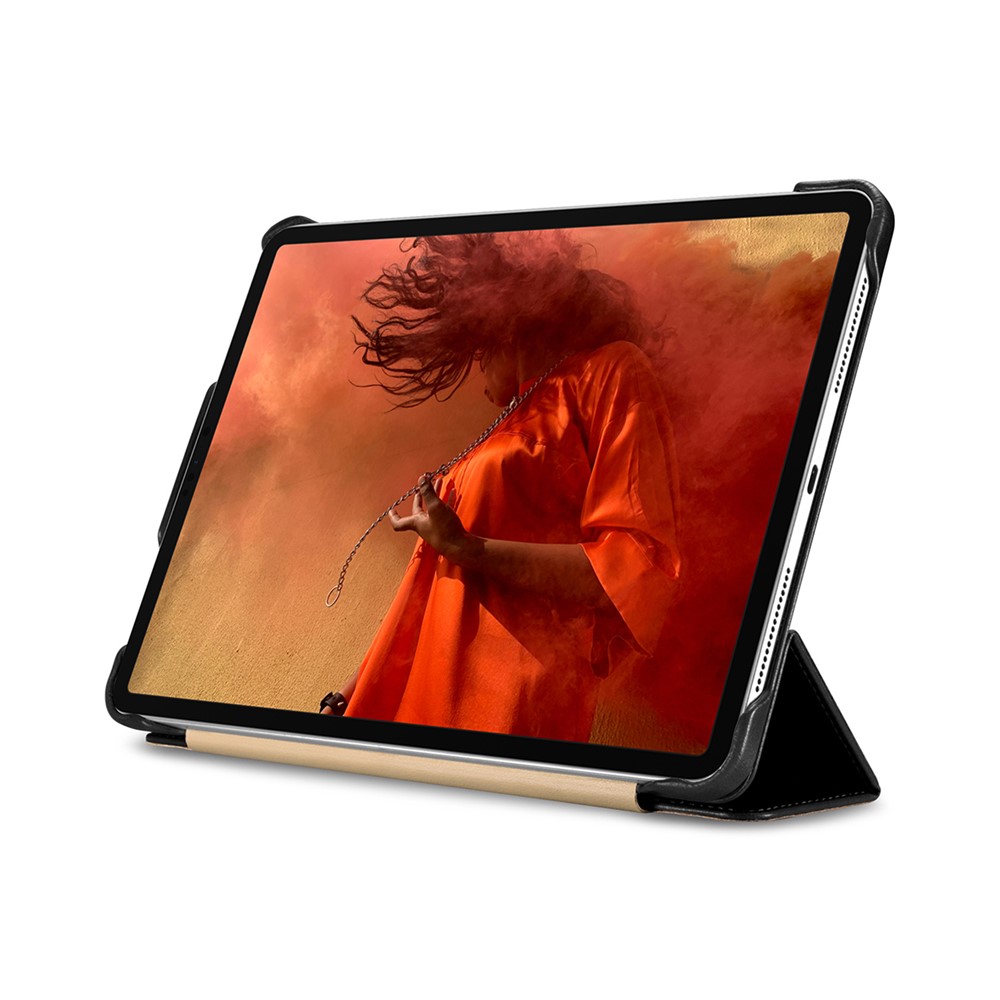 ICARER Retrò Tri-fold In Vera Pelle Shell Shell Shell Per IPad Pro 12.9-pollici (2020) / (2018) - Nero-16