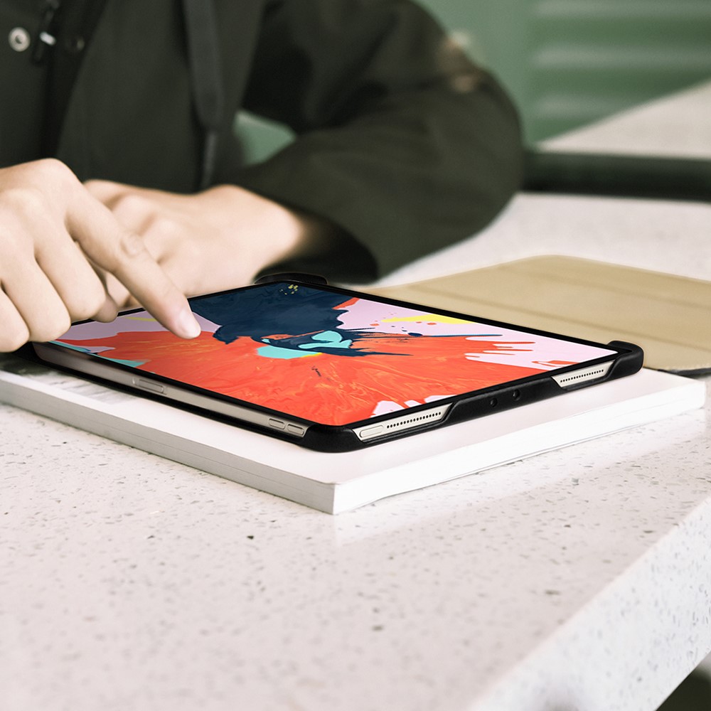 ICARER Rétro Shell Intelligent Étui En Cuir Véritable À Trois Volets Pour IPad Pro 12,9 Pouces (2020) / (2018) - Noir-18
