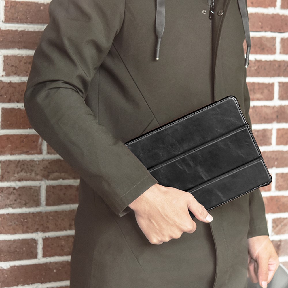 ICARER Retrò Tri-fold In Vera Pelle Shell Shell Shell Per IPad Pro 12.9-pollici (2020) / (2018) - Nero-19