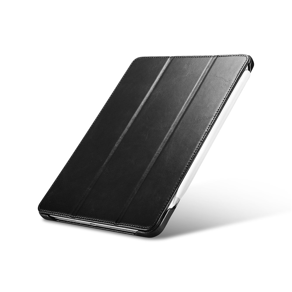 ICARER Retrò Tri-fold In Vera Pelle Shell Shell Shell Per IPad Pro 12.9-pollici (2020) / (2018) - Nero-7