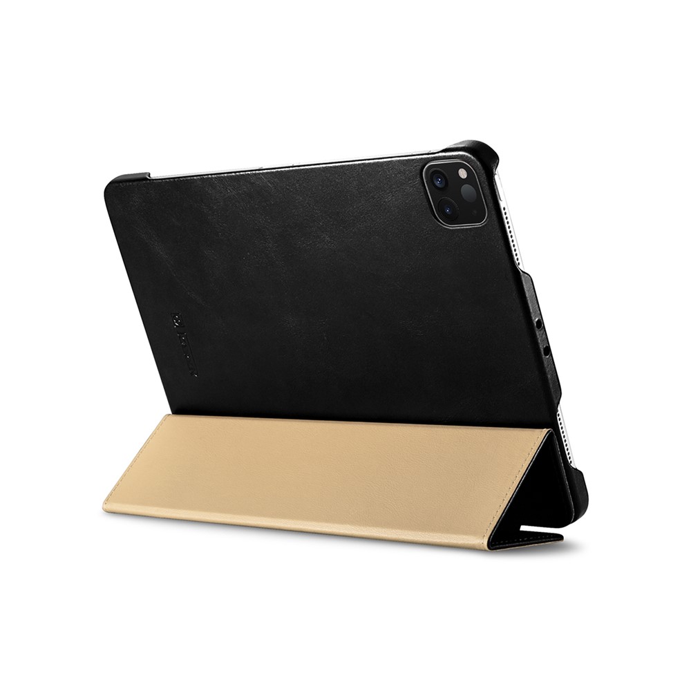 ICARER Retrò Tri-fold In Vera Pelle Shell Shell Shell Per IPad Pro 12.9-pollici (2020) / (2018) - Nero-9