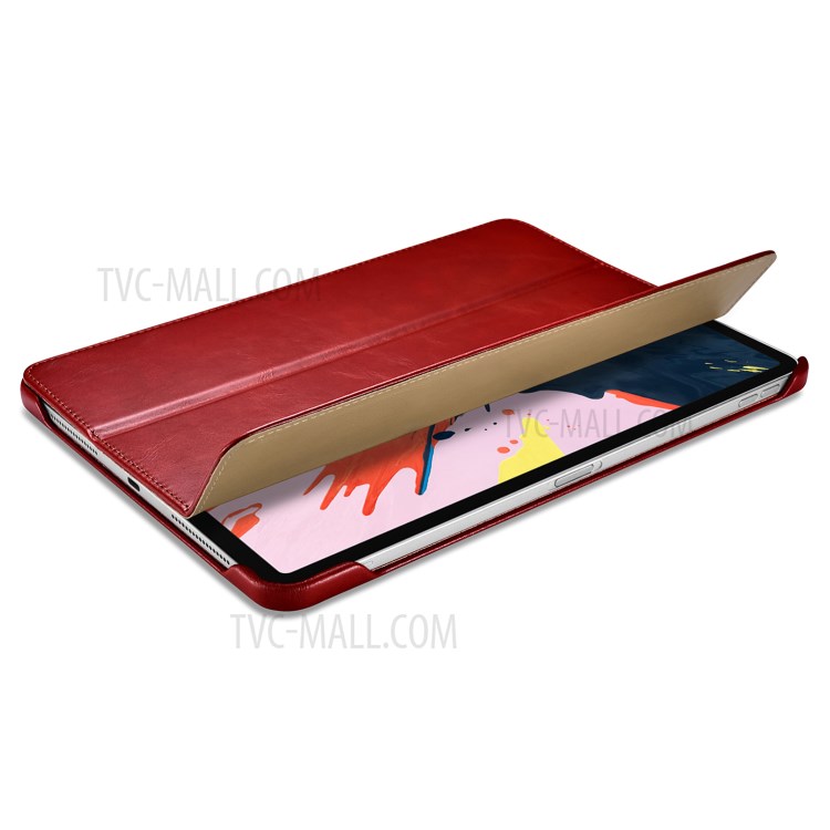 ICARER Retro Tri-fold Genuine Leather Smart Case Shell for iPad Pro 12.9-inch (2020)/(2018) - Red-12