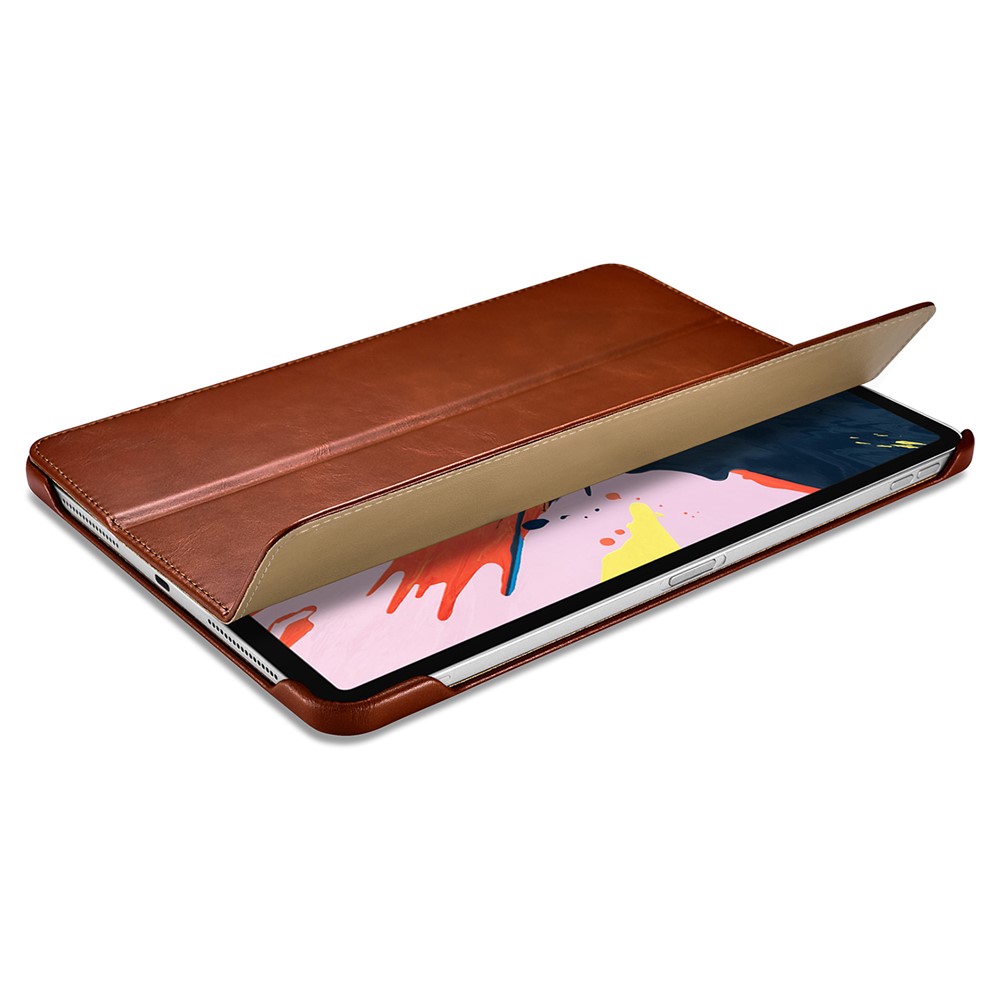 ICARER Retro Tri-fold Genuine Leather Smart Case Shell for iPad Pro 12.9-inch (2020)/(2018) - Brown-12