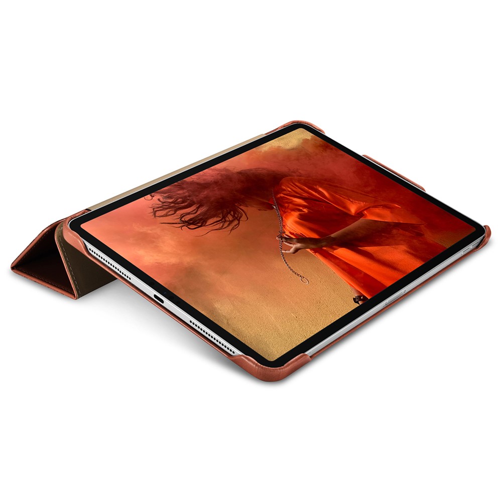 ICARER Retro Tri-fold Genuine Leather Smart Case Shell for iPad Pro 12.9-inch (2020)/(2018) - Brown-15