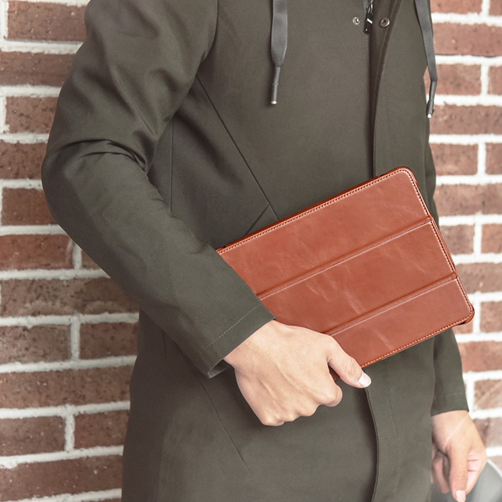 ICARER Retro Tri-fold Genuine Leather Smart Case Shell for iPad Pro 12.9-inch (2020)/(2018) - Brown-21