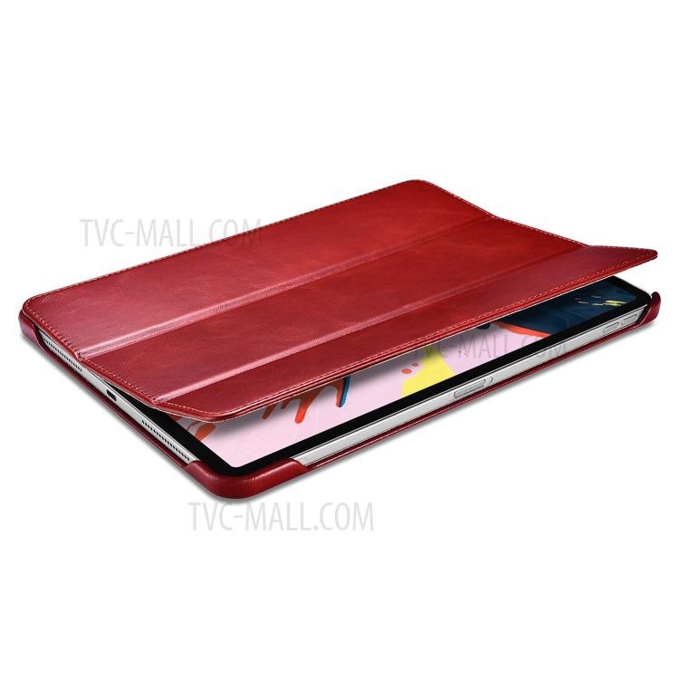 ICARER Retro Tri-fold Genuine Leather Smart Case Cover for iPad Pro 11-inch (2020)/(2018) - Red-11