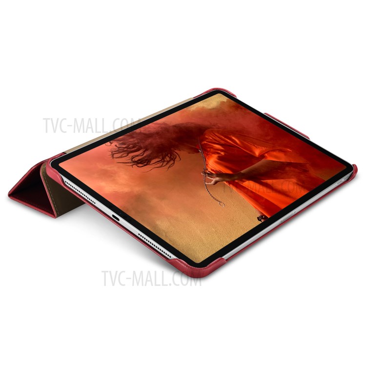 ICARER Retro Tri-fold Genuine Leather Smart Case Cover for iPad Pro 11-inch (2020)/(2018) - Red-15