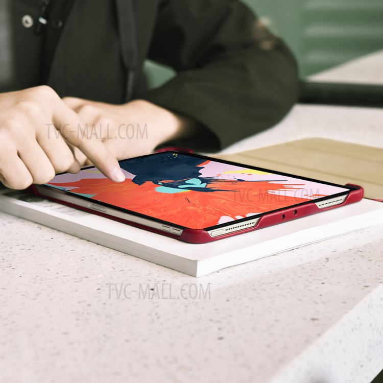 ICARER Retro Tri-fold Genuine Leather Smart Case Cover for iPad Pro 11-inch (2020)/(2018) - Red-18