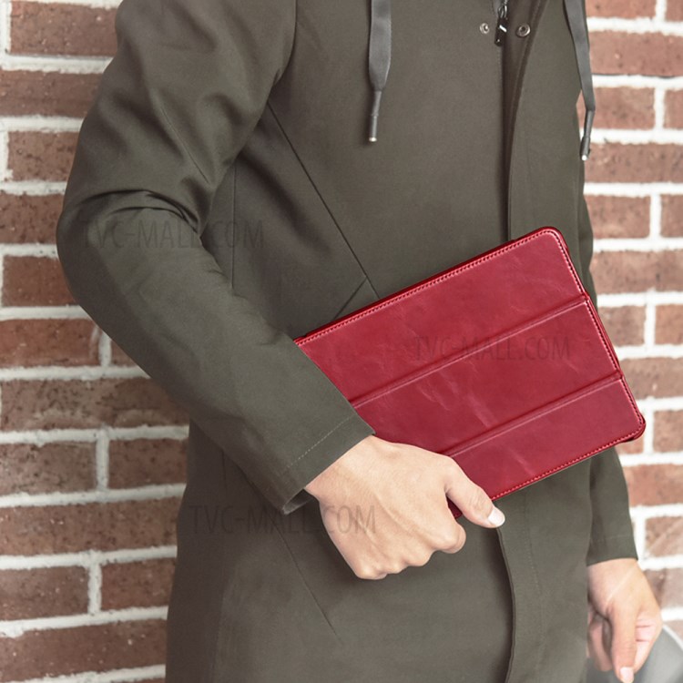 ICARER Retro Tri-fold Genuine Leather Smart Case Cover for iPad Pro 11-inch (2020)/(2018) - Red-19