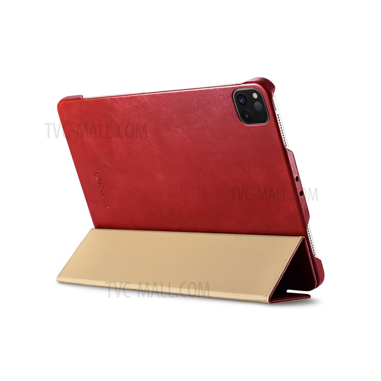 ICARER Retro Tri-fold Genuine Leather Smart Case Cover for iPad Pro 11-inch (2020)/(2018) - Red-9