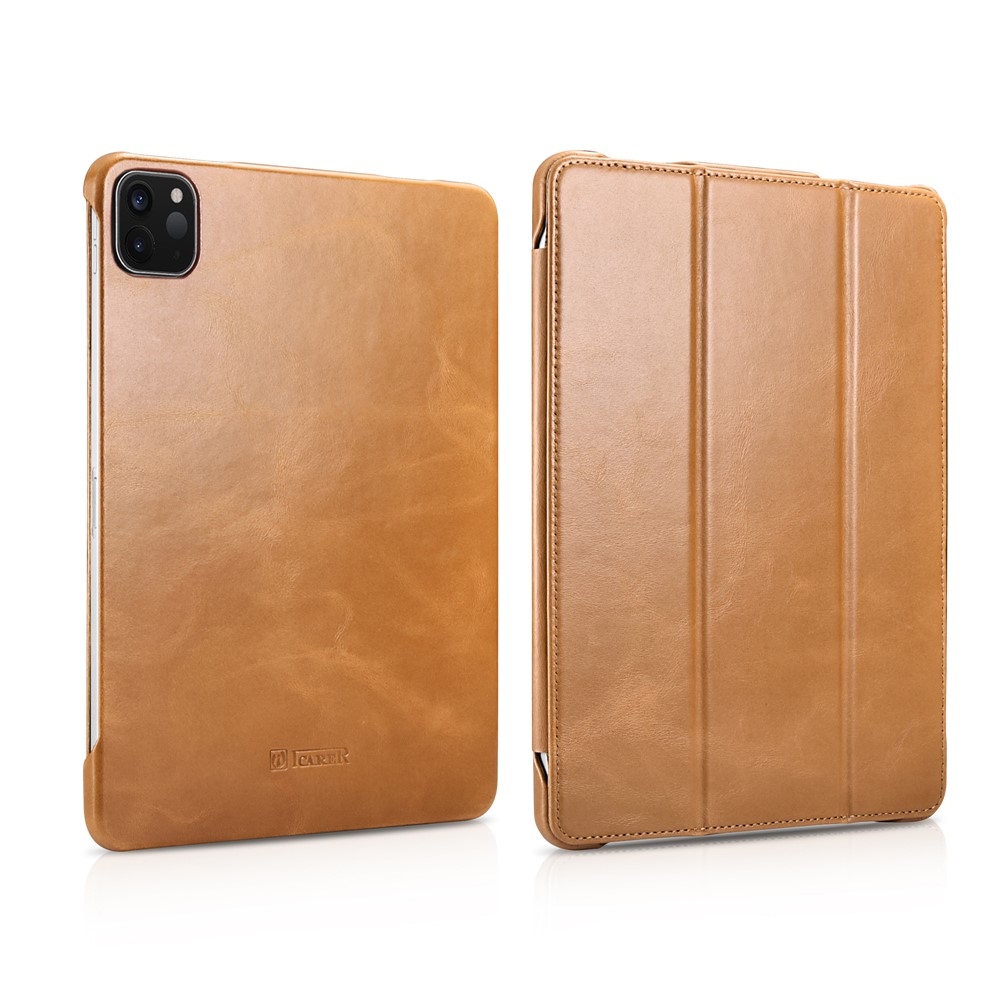 ICARER Retro Tri-fold Genuine Leather Smart Case Cover for iPad Pro 11-inch (2020)/(2018) - Khaki-1