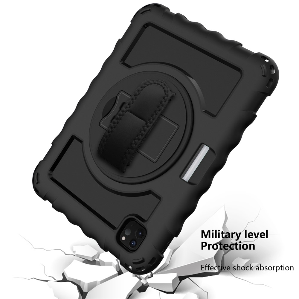 360° Swivel Handy Strap Kickstand PC Silicone Tablet Shell with Shoulder Strap for iPad Pro 11-inch (2020)/(2018) - All Black-5