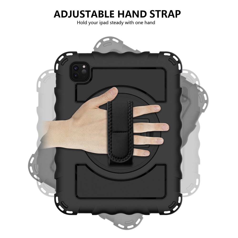 360° Swivel Handy Strap Kickstand PC Silicone Tablet Shell with Shoulder Strap for iPad Pro 11-inch (2020)/(2018) - All Black-7