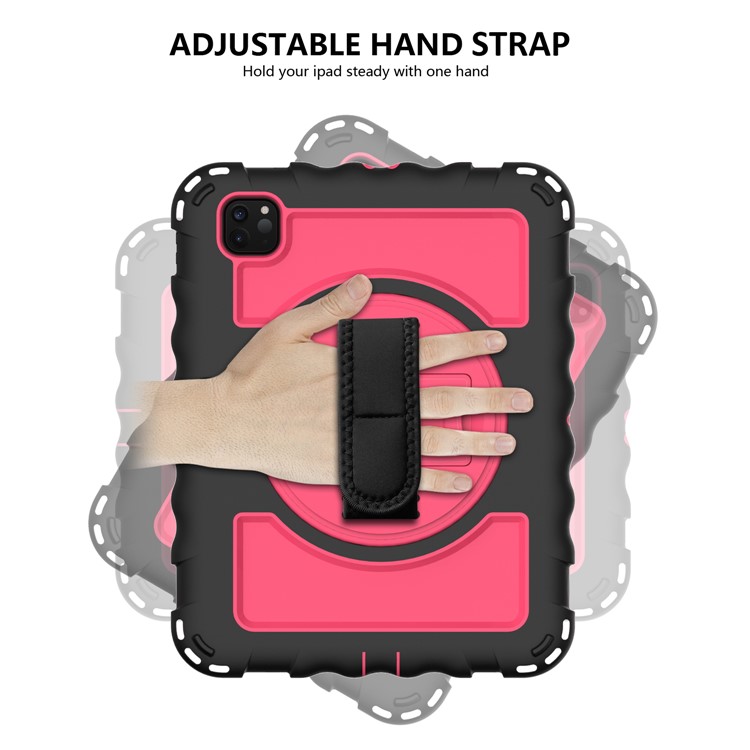 360° Swivel Handy Strap Kickstand PC Silicone Tablet Shell with Shoulder Strap for iPad Pro 11-inch (2020)/(2018) - Black Frame/Red-7