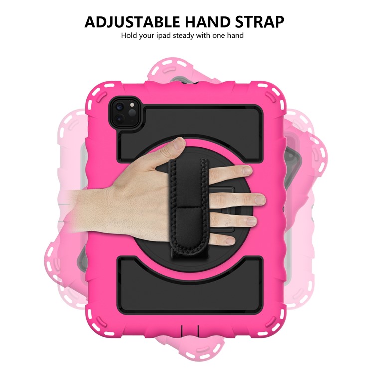 360° Swivel Handy Strap Kickstand PC Silicone Tablet Shell with Shoulder Strap for iPad Pro 11-inch (2020)/(2018) - Rose Frame/Black-7