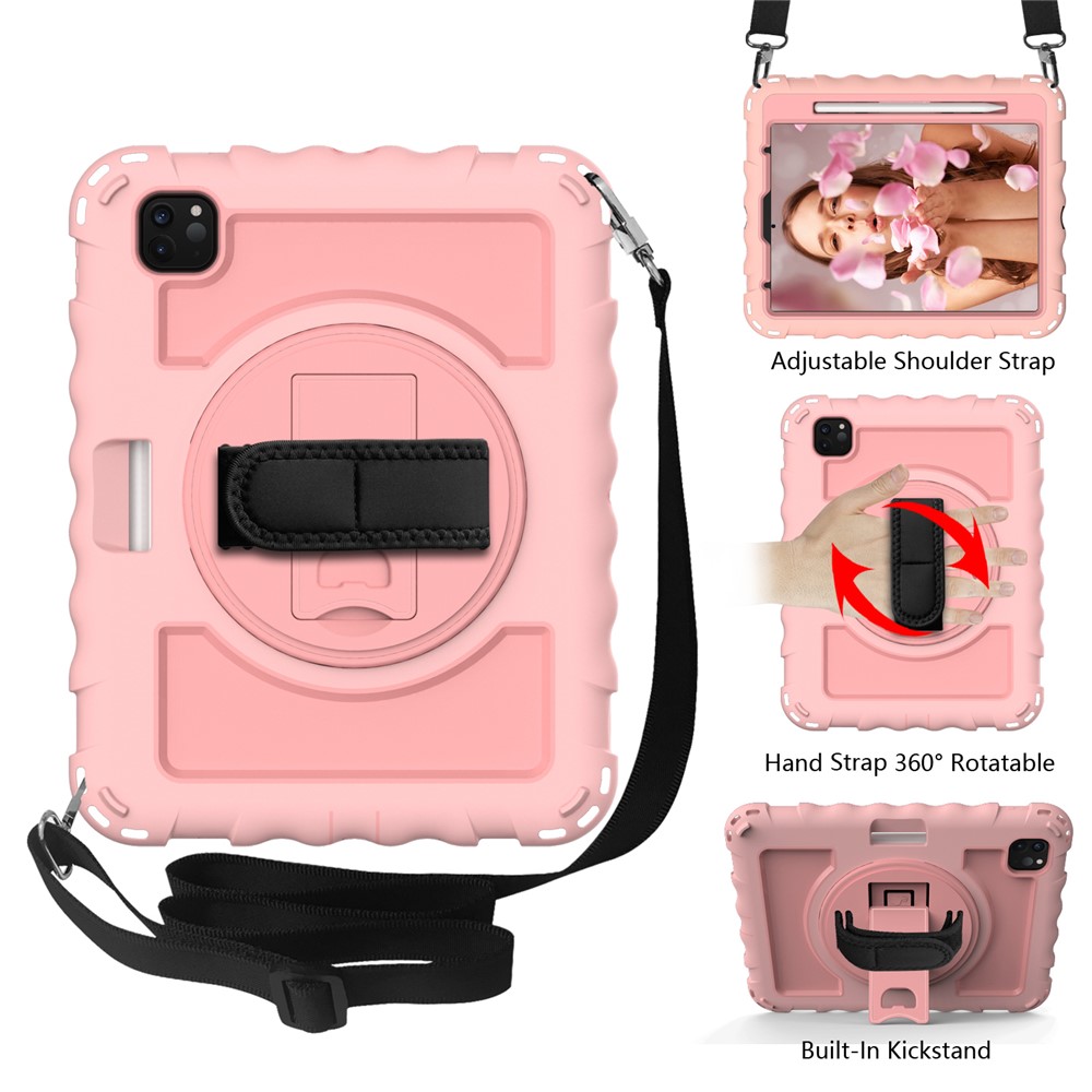 360° Swivel Handy Strap Kickstand PC Silicone Tablet Shell with Shoulder Strap for iPad Pro 11-inch (2020)/(2018) - Pink-2