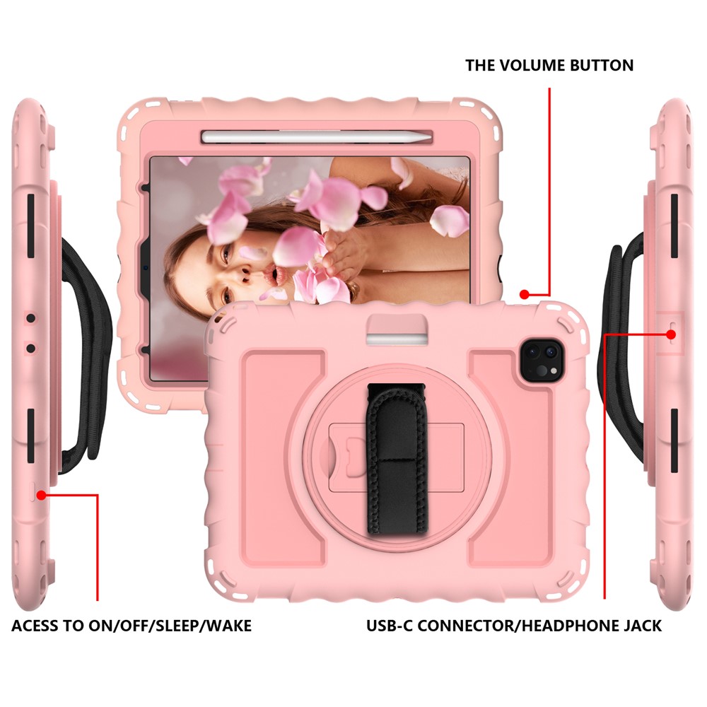 360° Swivel Handy Strap Kickstand PC Silicone Tablet Shell with Shoulder Strap for iPad Pro 11-inch (2020)/(2018) - Pink-3