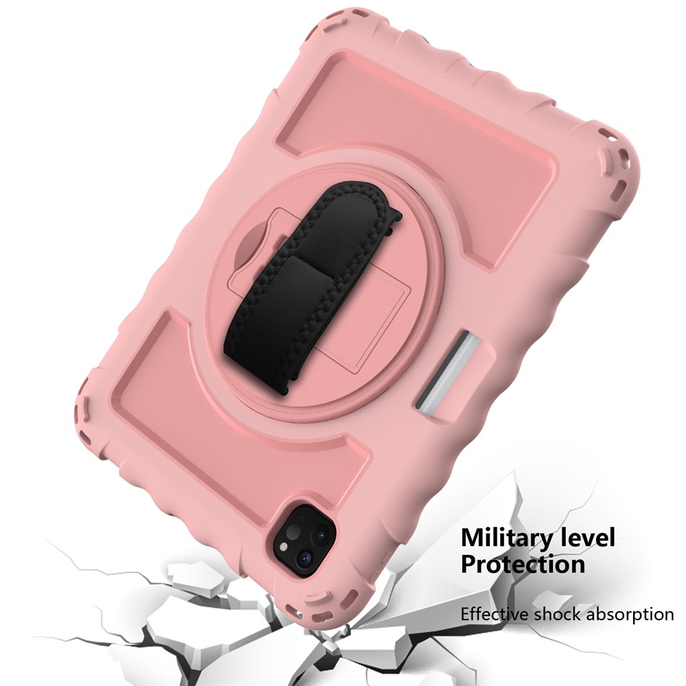 360° Swivel Handy Strap Kickstand PC Silicone Tablet Shell with Shoulder Strap for iPad Pro 11-inch (2020)/(2018) - Pink-5