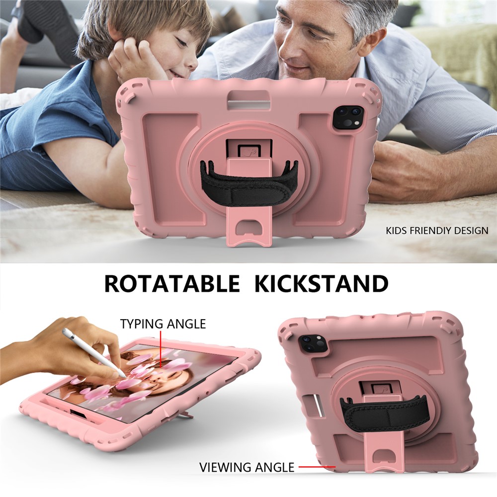 360° Swivel Handy Strap Kickstand PC Silicone Tablet Shell with Shoulder Strap for iPad Pro 11-inch (2020)/(2018) - Pink-6