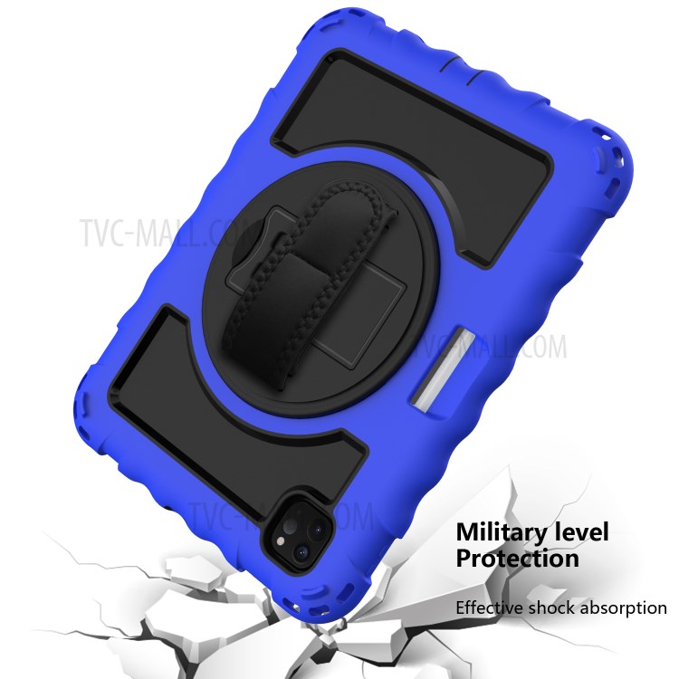 360° Swivel Handy Strap Kickstand PC Silicone Tablet Shell with Shoulder Strap for iPad Pro 11-inch (2020)/(2018) - Blue Frame/Black-5