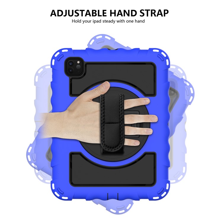 360° Swivel Handy Strap Kickstand PC Silicone Tablet Shell with Shoulder Strap for iPad Pro 11-inch (2020)/(2018) - Blue Frame/Black-7