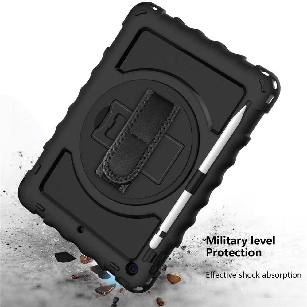 PC + TPU Hybrid Case with 360 Degree Swivel Kickstand Hand Strap and Shoulder Strap for iPad 10.2 (2019) - Black-5