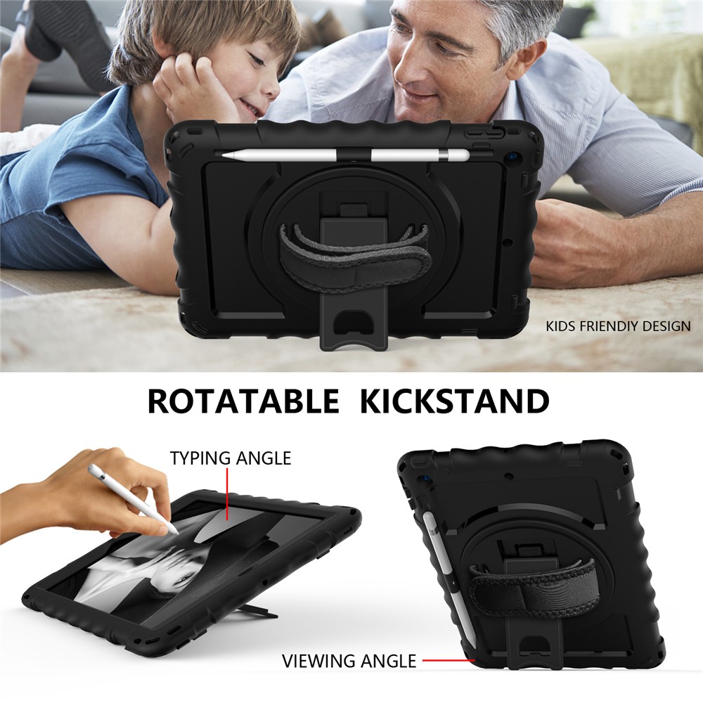 PC + TPU Hybrid Case with 360 Degree Swivel Kickstand Hand Strap and Shoulder Strap for iPad 10.2 (2019) - Black-6