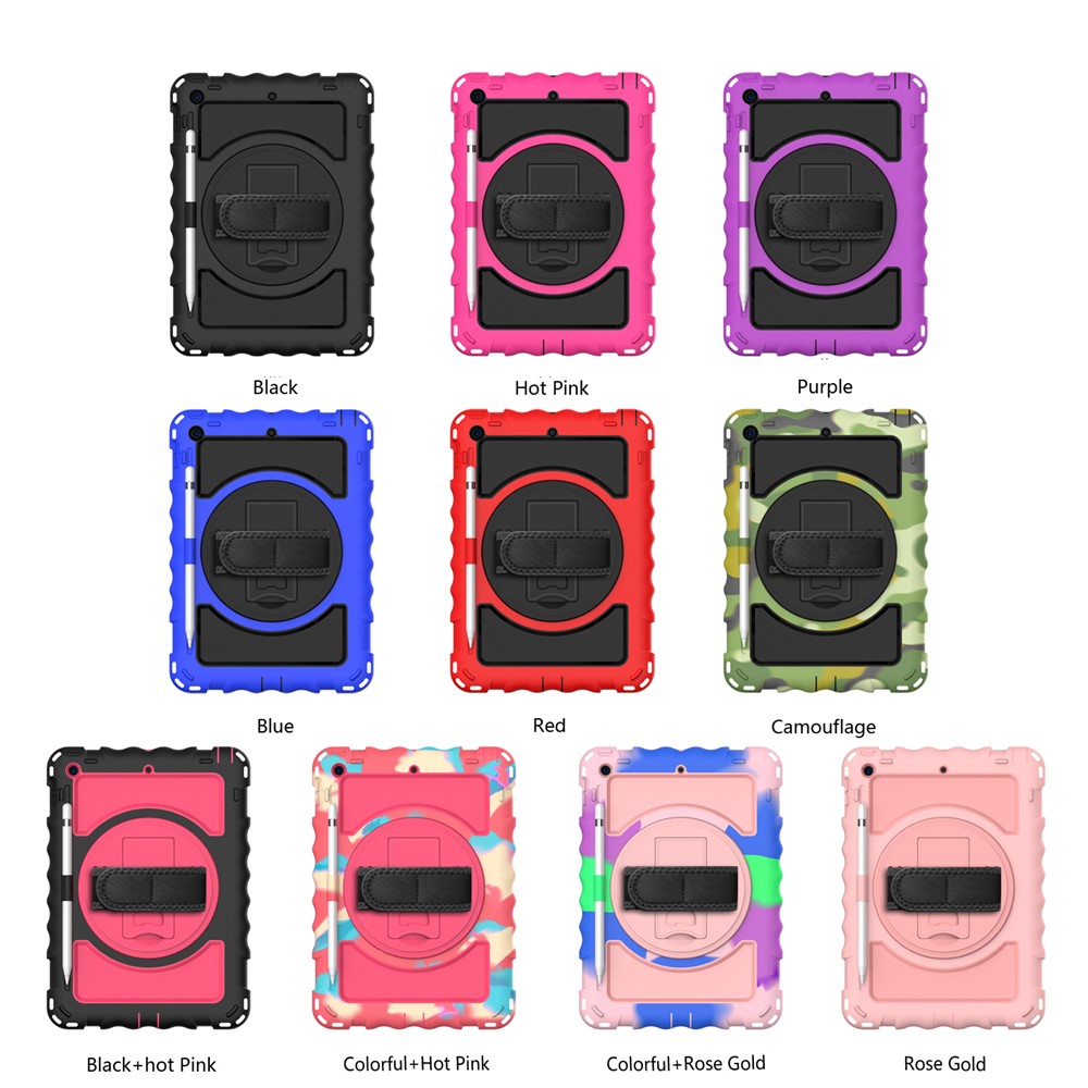 PC + TPU Hybrid Case with 360 Degree Swivel Kickstand Hand Strap and Shoulder Strap for iPad 10.2 (2019) - Black-7